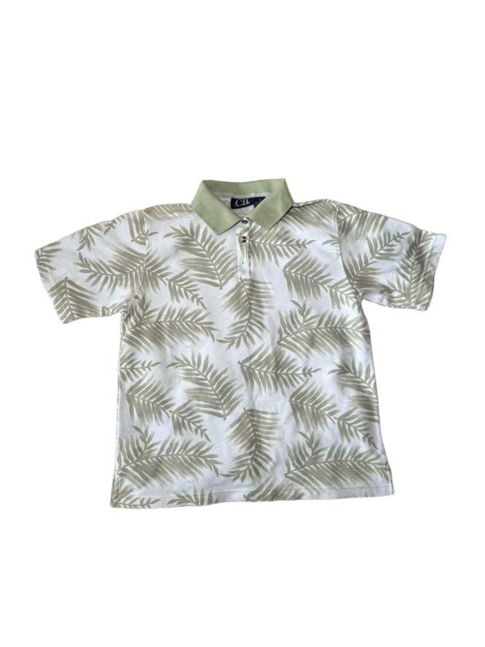 CB Casual Men's Short Sleeve Polo Shirt Green and White Fern Leaf Print